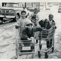 Children with shopping carts