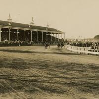 The grandstand and race track at the Mineola Fairgrounds.