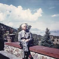 W.R. Coe at the Coe Lodge in Cody, Wyoming c. 1940