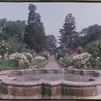 Fountain and seasonal garden beds, Walled Garden, Old Westbury Gardens, Old Westbury, N.Y.
