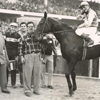 John S. Phipps with one of his winning horses (second from left) at the Providence Autumn Handicap in Rhode Island, November 18, 1953.