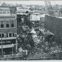 A building torn down between other buildings