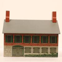 wooden coin bank in shape of replica building