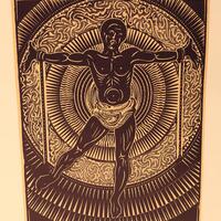 Relief-block print (2 color, dark over light)