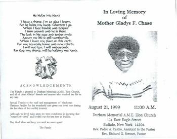 Funeral program for Gladys Chase, Buffalo, NY