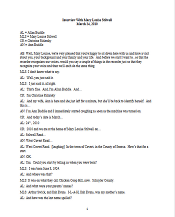 Transcript of Interview With Mary Louise Stilwell, 2010