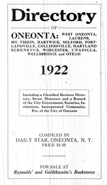 1922 city directory cover page