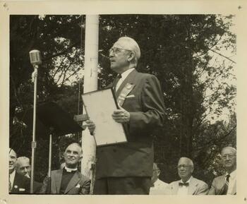 Mayor Richard Blauvelt as the Master of Ceremonies of the Diamond Jubilee celebration, July 1958. 