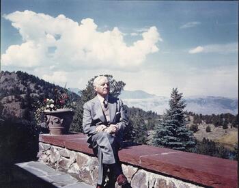 W.R. Coe at the Coe Lodge in Cody, Wyoming c. 1940