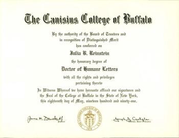 Doctorate of Humane Letters awarded to Julia Boyer Reinstein