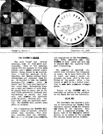 Front page of Sept 27, 1957 Roswell Scanner