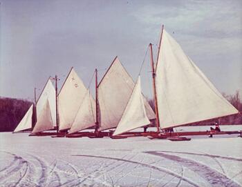 Ice boats on Orange Lake, NY