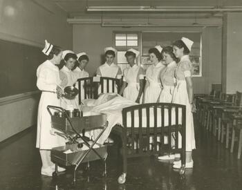 Vassar Brothers Hospital first year student nurses with instructor 1959
