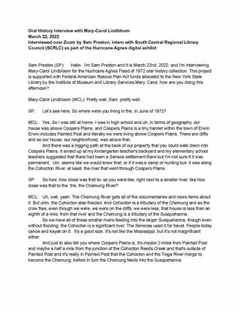 Transcript of oral history interview with Mary-Carol Lindbloom