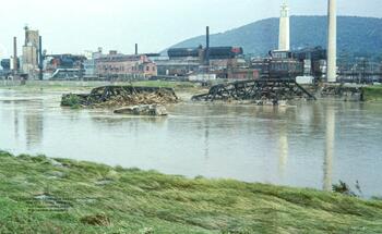 Collapsed bridge in the river