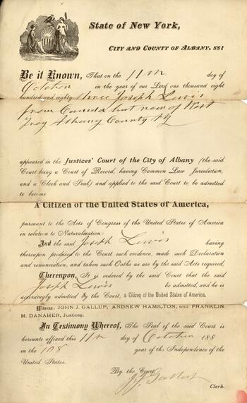 Naturalization Form of Joseph Lewis