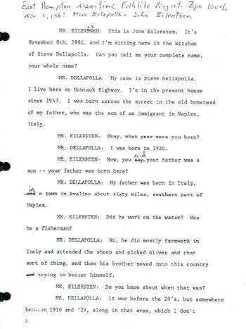 Interview with Steve Dellapolla, November 8, 1981.