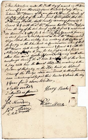 Indenture of Henry Boake of Ireland to William Moore, 1763.