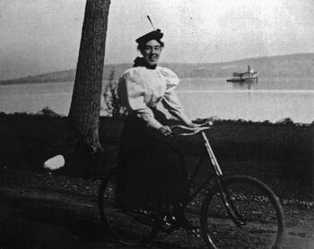 Alaska Packard on bicycle