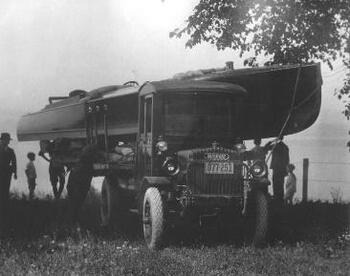 Boat on trailer by lakeside