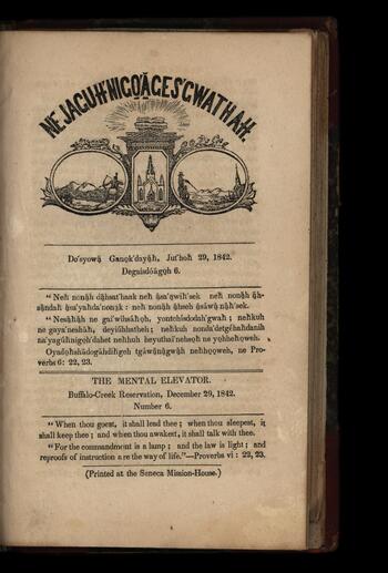 Title page of The Mental Elevator, in Seneca language and English
