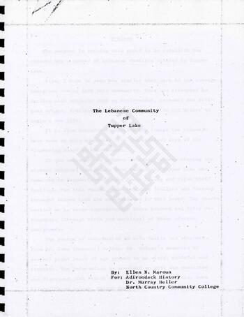 The Lebanese Community of Tupper Lake by Ellen N. Maroun