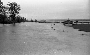 Flooded park area around Owasco Lake at Emerson Park.
