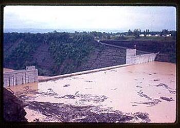 Water at the base of the spillway