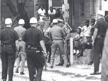 police and residents in Rochester, 1964