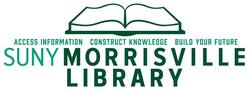Logo for SUNY Morrisville Library with an open book outline and text below the outline reads access information, construct knowledge, and build your future.